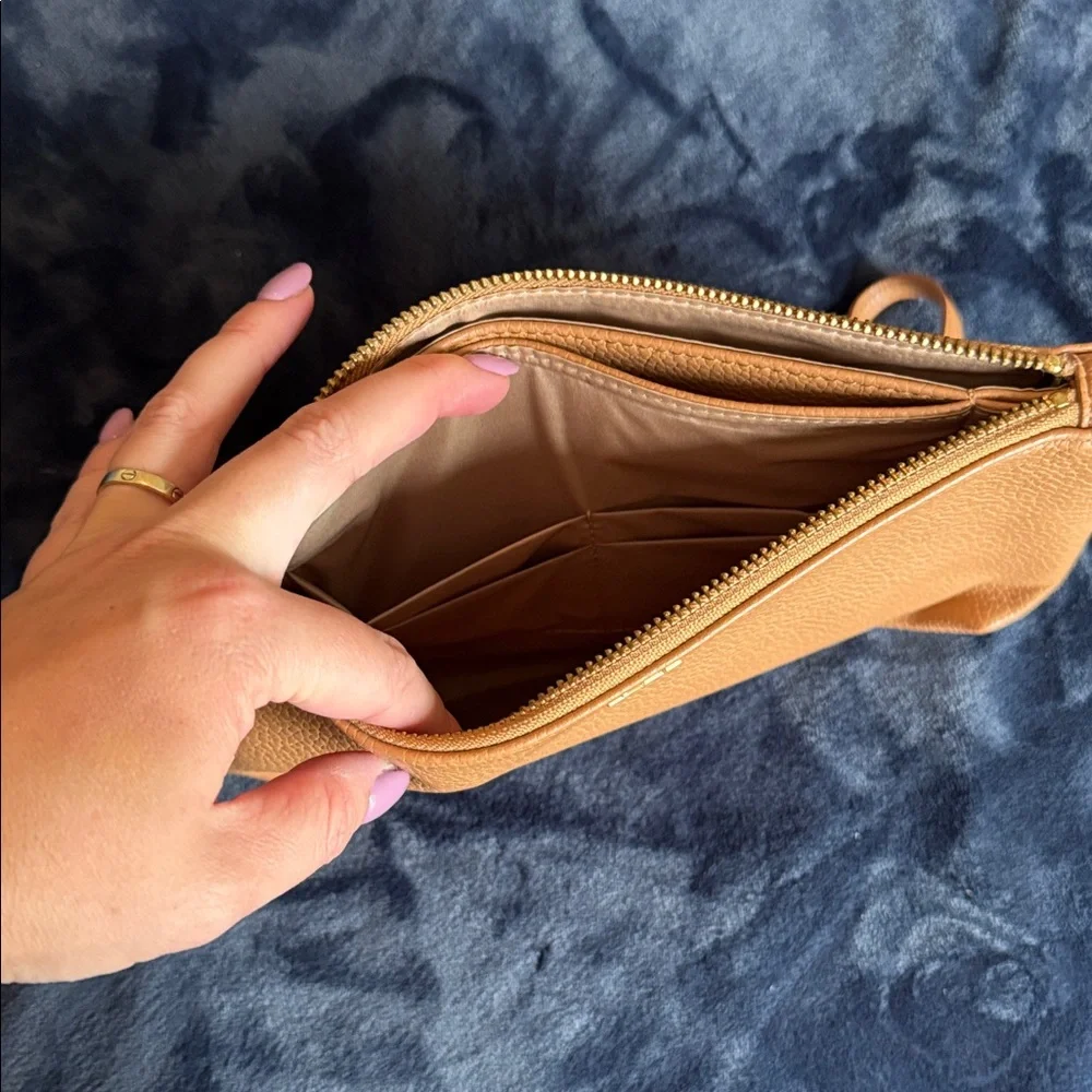 Freshly Picked Tan Leather Wristlet Clutch
